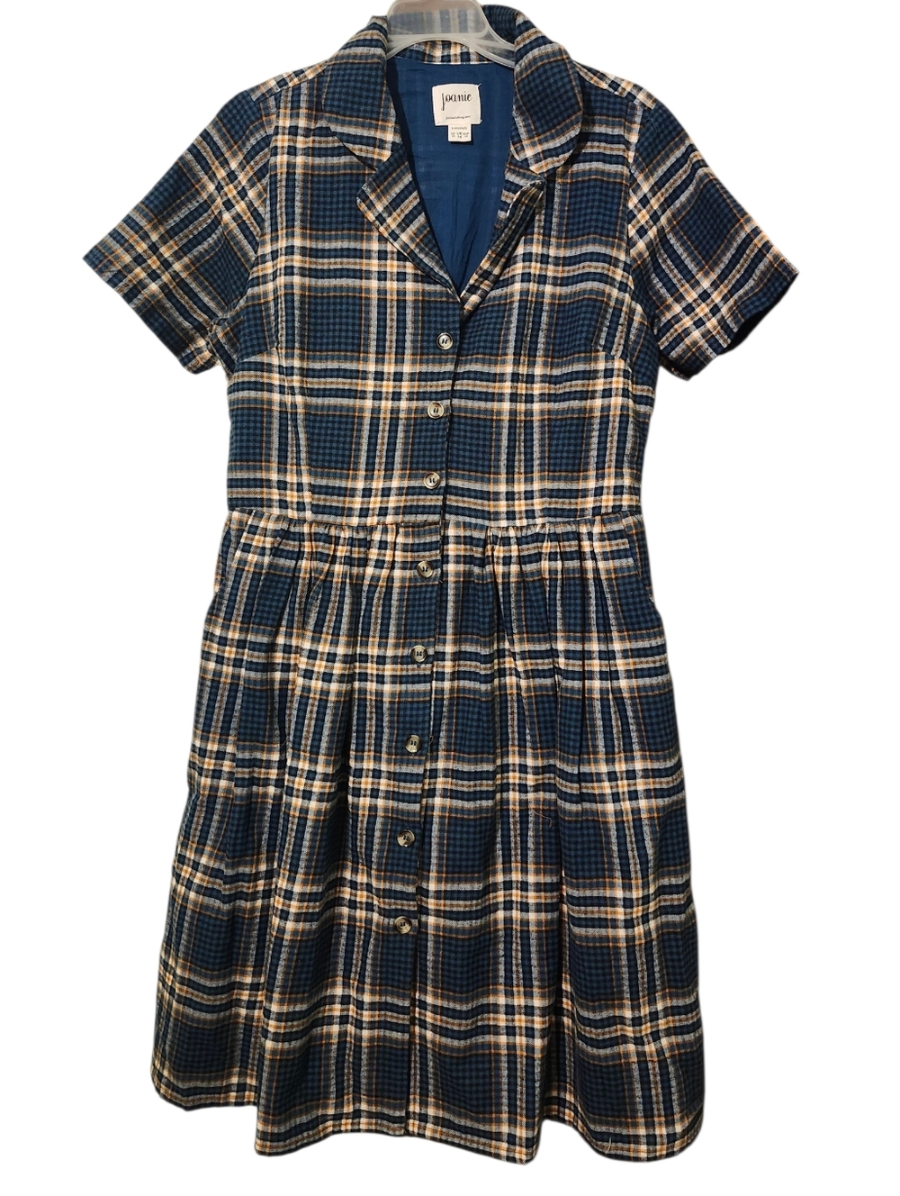 Joanie Flannel Blue Plaid Button-Front Dress - 10